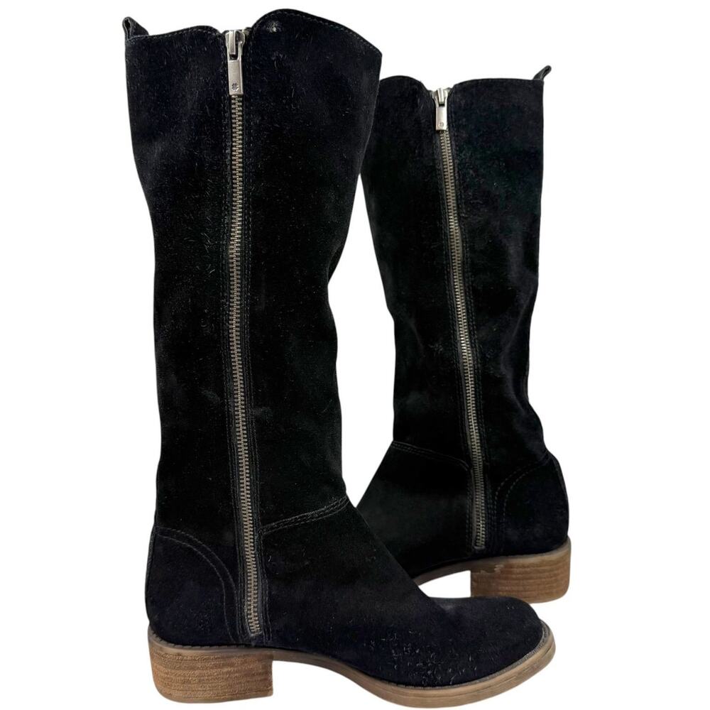 Lucky Brand Desdie Black Suede Tall Knee High Riding Boots Womens Size 7M Boho